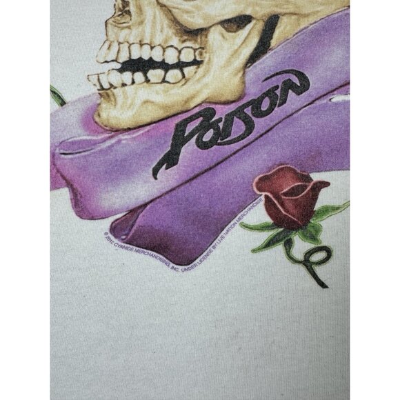 Rare Vintage Y2K Poison Rock Band Tee Skull Flame Rose White Shirt XL Tour Promo - Picture 4 of 14
